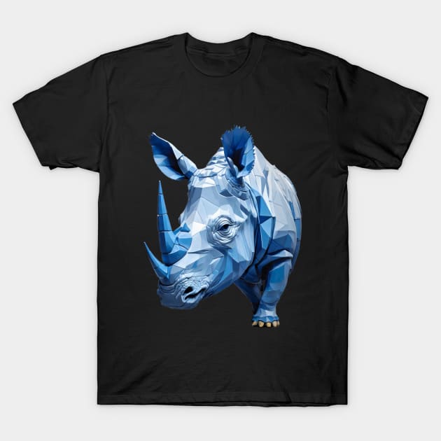 Blue rhino head geometric art T-Shirt by Spaceboyishere